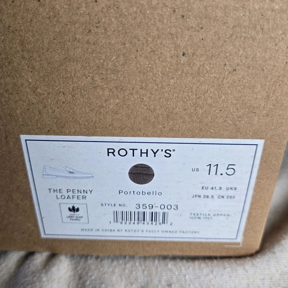 Rothys The Penny Loafer Mens 11.5 Portobello Washable Knit Shoes